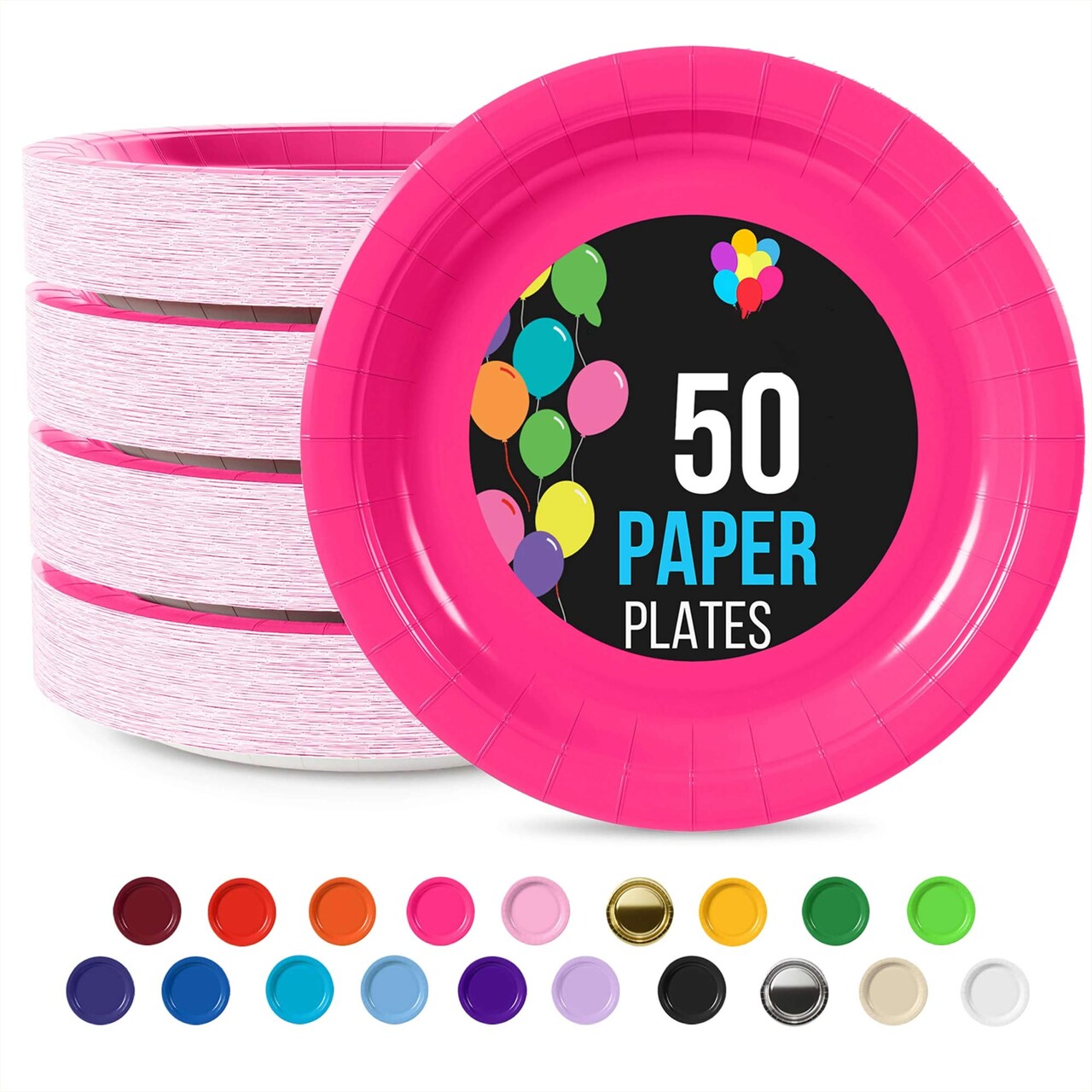 50 Count Cerise Paper Plates Hot Pink Disposable Party Supplies Round 7"